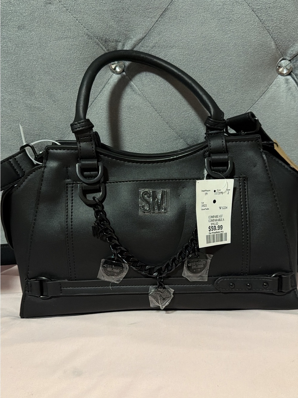 Steve Madden Black Satchel with Chain Detail